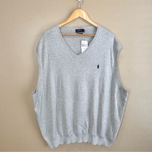 Polo Ralph Lauren Pima Cotton Knit Sweater Vest Blue Pony Light Heather Gray 4XB
